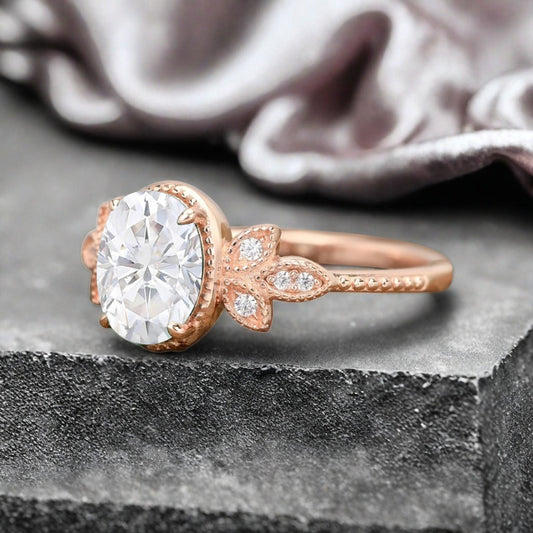Unique Vintage Oval Cut Moissanite Ring Solid 18k Rose Gold Ring Handmade Moissanite Engagement Ring Promise Bridal Ring Anniversary Gift Ver2