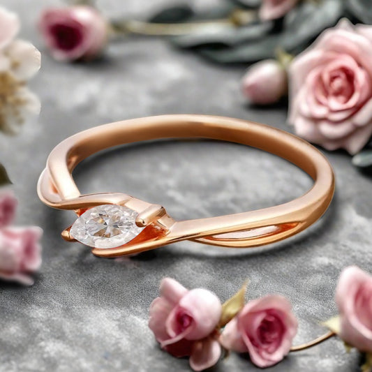 Marquise cut Moissanite wedding band Unique 14k Rose gold wedding band Anniversary ring