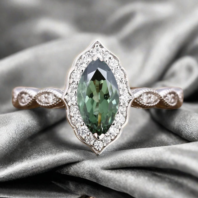 Bague de fiançailles vintage en forme de poire avec aigue-marine, ensemble de bagues de mariage uniques, cadeau d'anniversaire