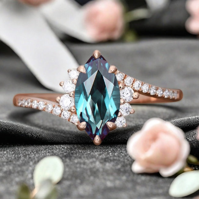 Bague de fiançailles vintage en forme de poire avec aigue-marine, ensemble de bagues de mariage uniques, cadeau d'anniversaire