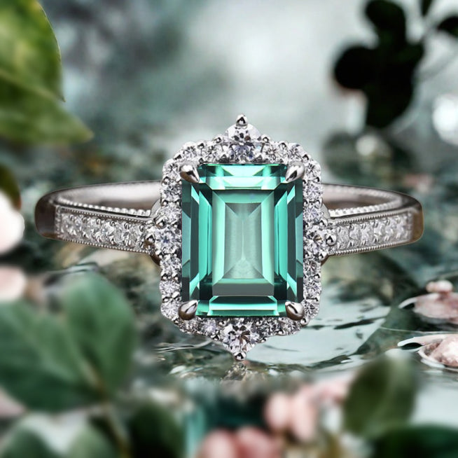 Tsavorite Emerald Cut Ring Art Deco Handmade Octagon Gemstone Engagement Ring Personalized Jewelry Gift