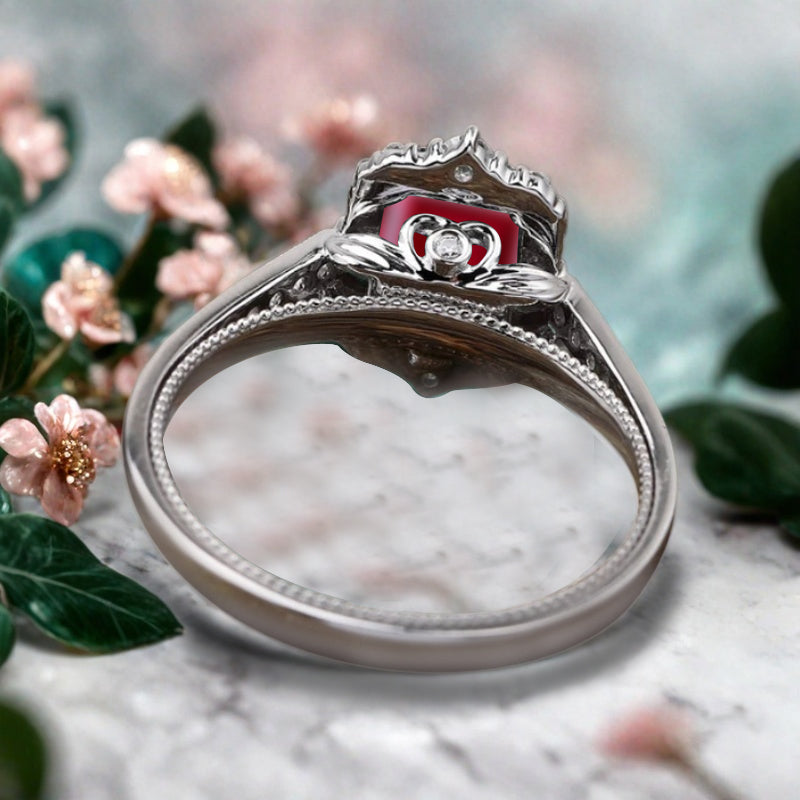 Ruby Emerald Cut Ring Art Deco Handmade Octagon Gemstone Engagement Ring Personalized Jewelry Gift