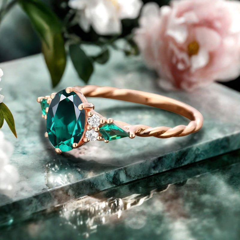 Bague de fiançailles vintage ovale en pierre de lune, bague de promesse unique en opale et moissanite