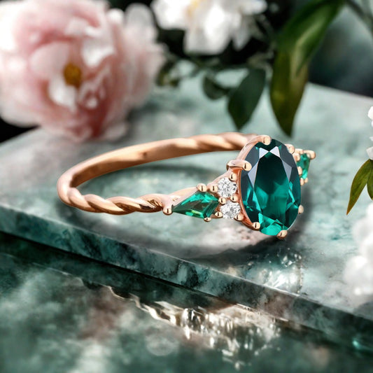 Bague de fiançailles vintage ovale en pierre de lune, bague de promesse unique en opale et moissanite
