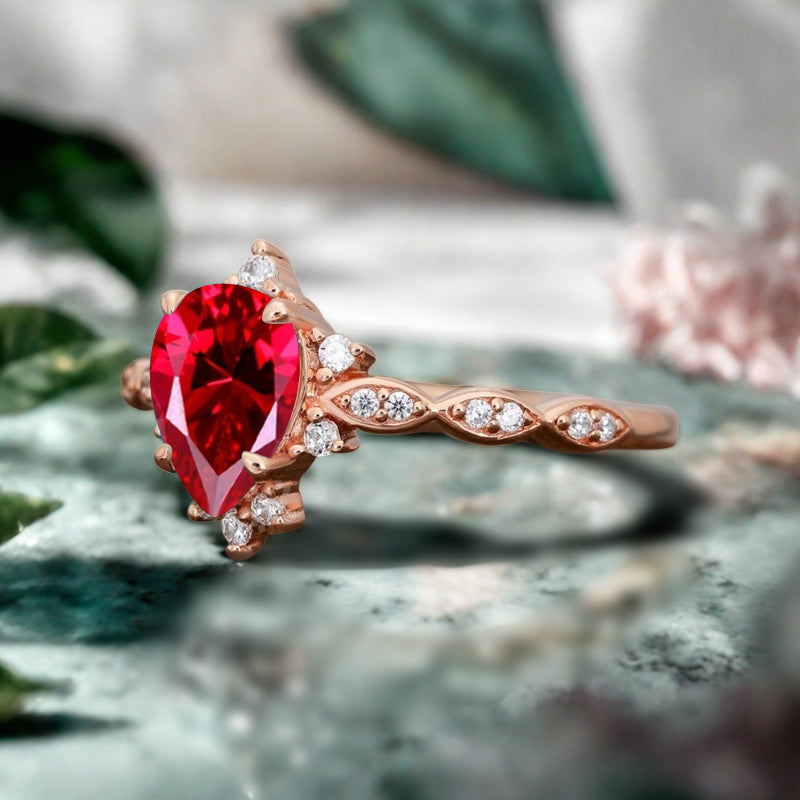 Ruby Ring Dainty Ring Pear Cut Ruby Engagement Ring Art Deco Promise Ring Gift For Her