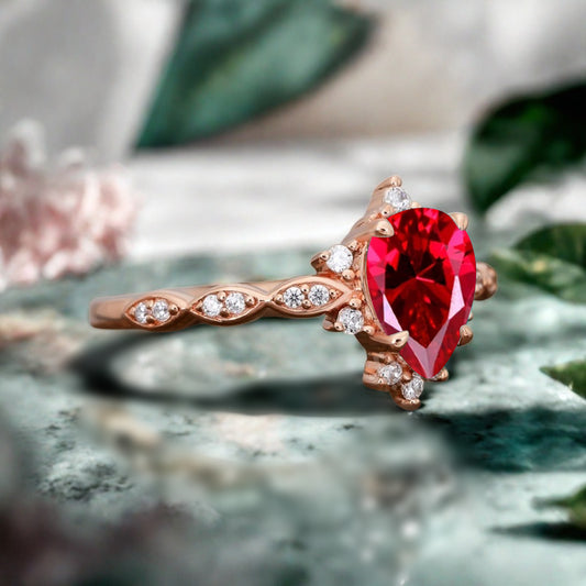 Ruby Ring Dainty Ring Pear Cut Ruby Engagement Ring Art Deco Promise Ring Gift For Her