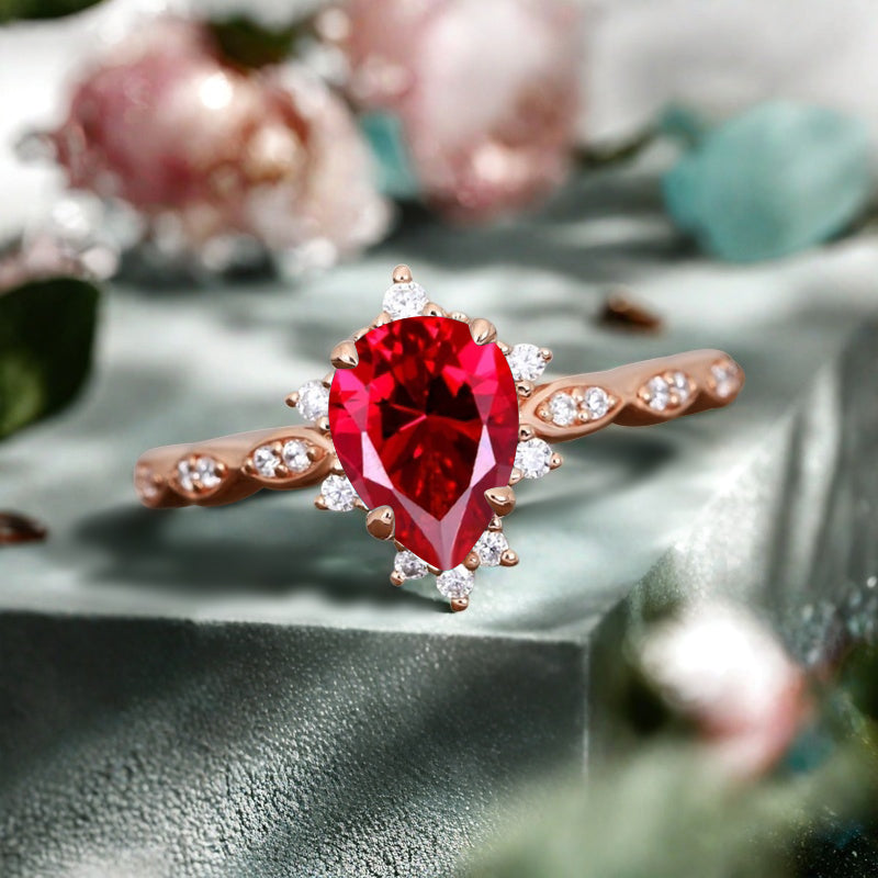 Ruby Ring Dainty Ring Pear Cut Ruby Engagement Ring Art Deco Promise Ring Gift For Her