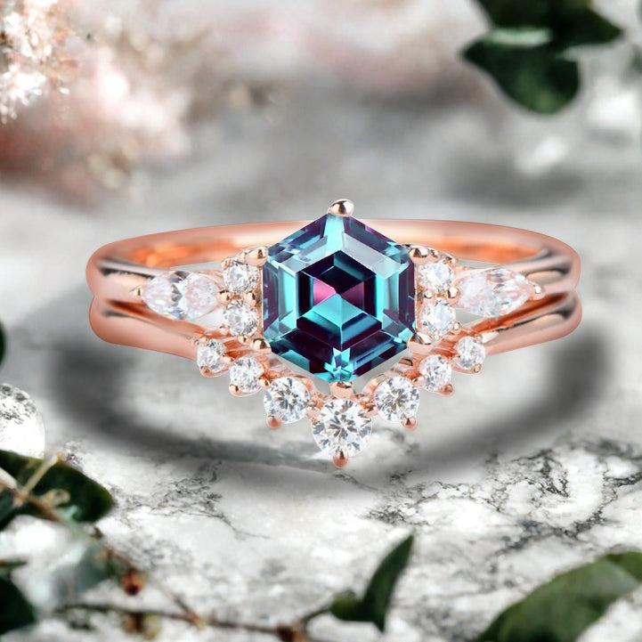 Bague de fiançailles vintage ovale en pierre de lune, bague de promesse unique en opale et moissanite