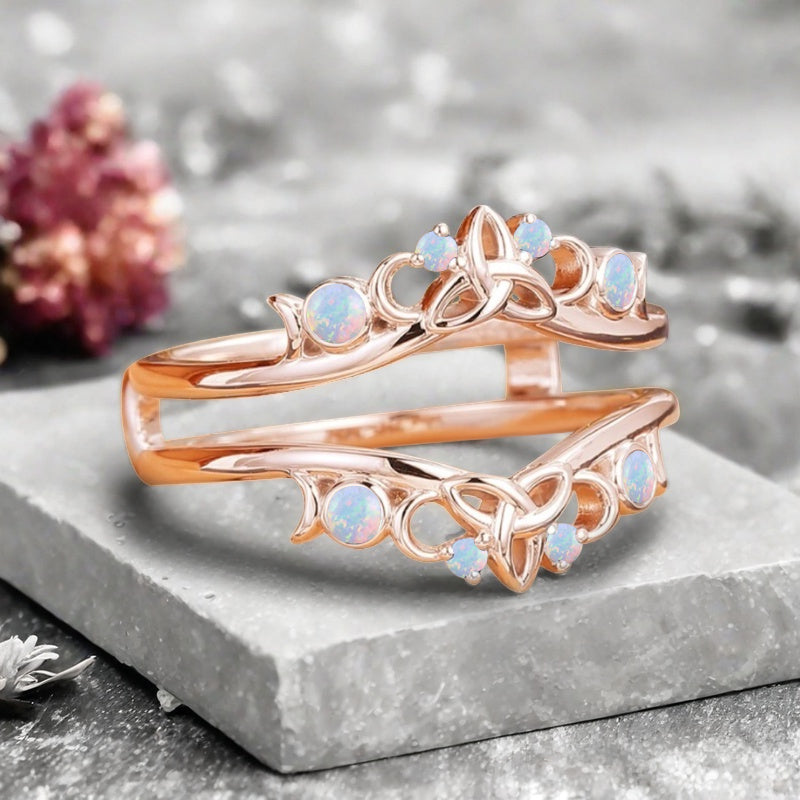 Unique Opal Wedding Ring Curved Enhancer White Opal Wedding Band Vintage Stacking Band Unique Matching Ring Promise Anniversary Gift For Her