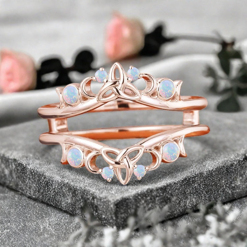 Unique Opal Wedding Ring Curved Enhancer White Opal Wedding Band Vintage Stacking Band Unique Matching Ring Promise Anniversary Gift For Her