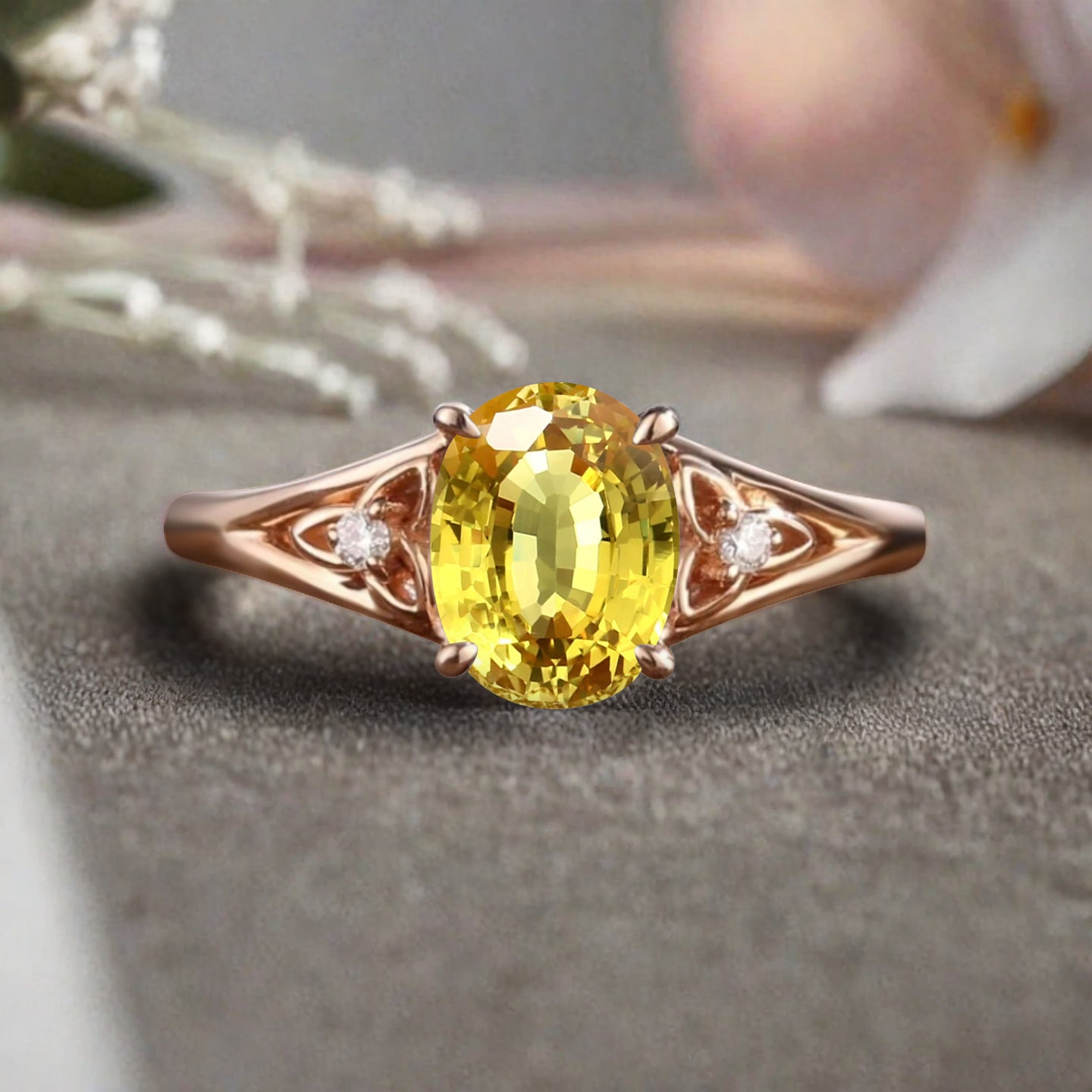 Bague de fiançailles vintage ovale en pierre de lune, bague de promesse unique en opale et moissanite