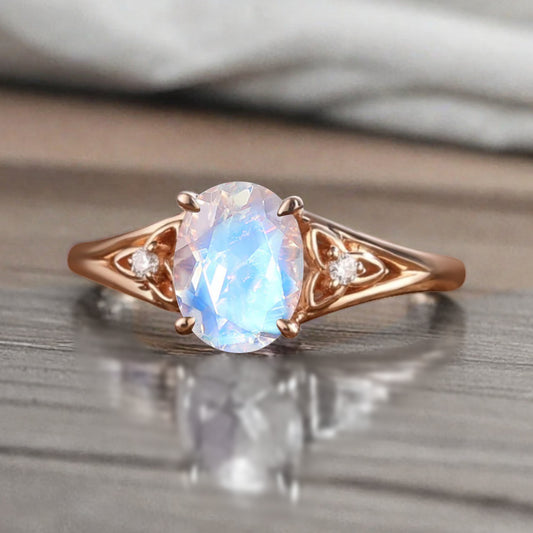 Vintage Oval Mondstein Verlobungsring Unikat Opal Moissanit Versprechensring