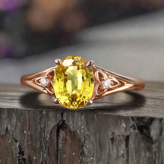 Oval Cut Citrine Engagement Ring Vintage Unique Rose Gold Yellow Agate Wedding Ring Handmade Bridal Promise Ring Anniversary Gift Ring