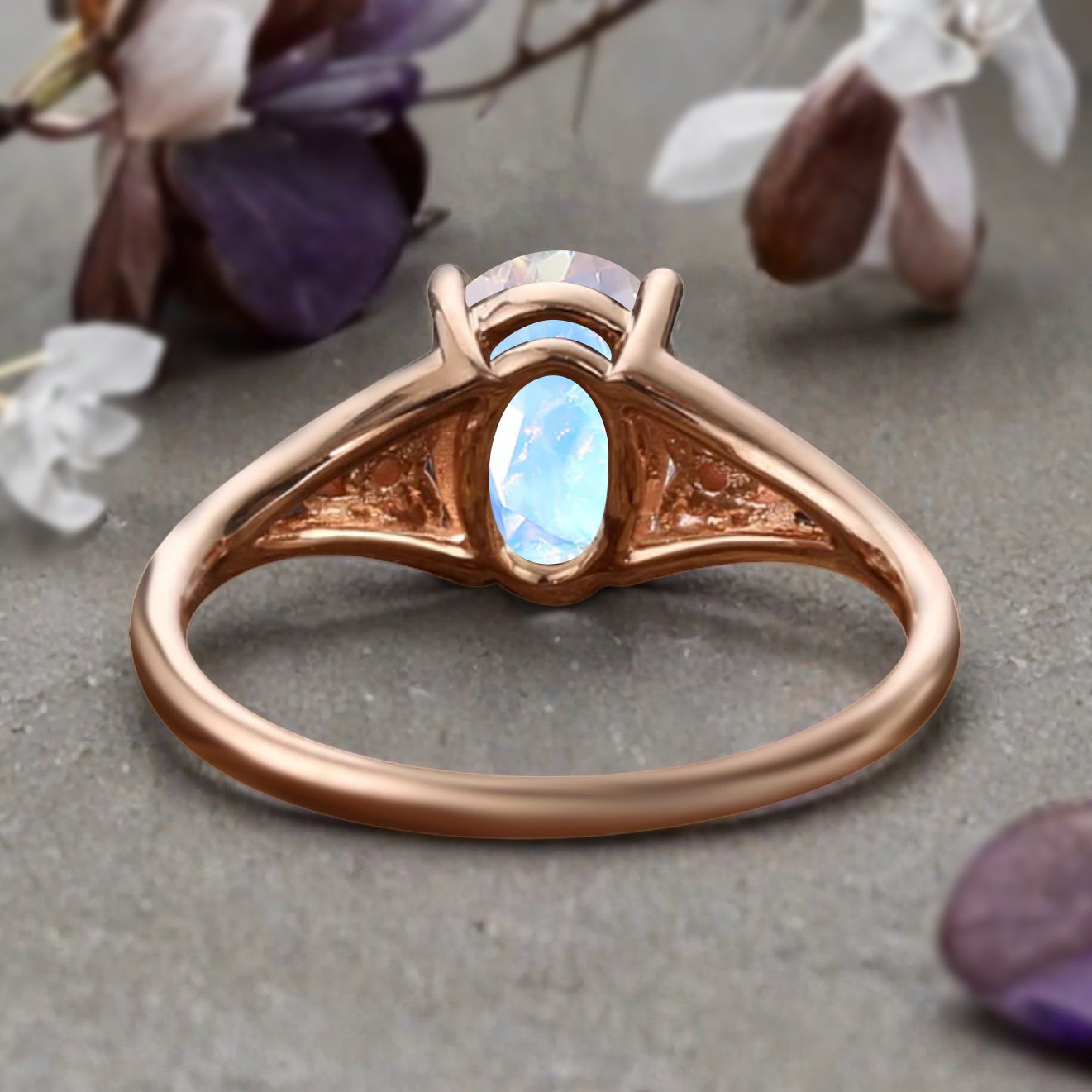 Vintage Oval Mondstein Verlobungsring Unikat Opal Moissanit Versprechensring