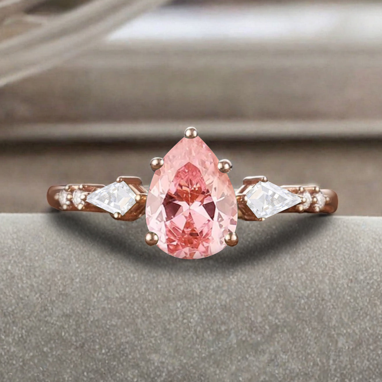 Vintage Pear Cut Pink Sapphire Engagement Rings Kite Moissanite Statement Ring Gift For Her