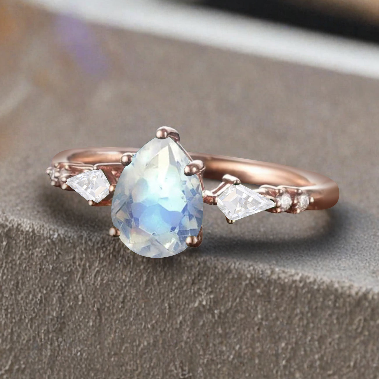 Vintage Pear Cut Moonstone Engagement Rings Kite Moissanite Statement Ring Gift For Her