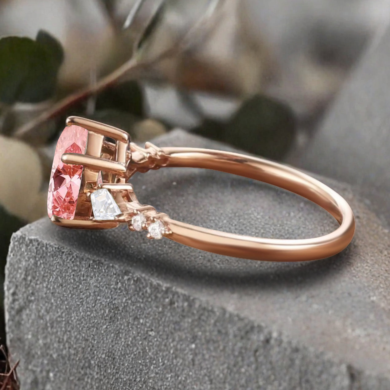 Vintage Pear Cut Pink Sapphire Engagement Rings Kite Moissanite Statement Ring Gift For Her