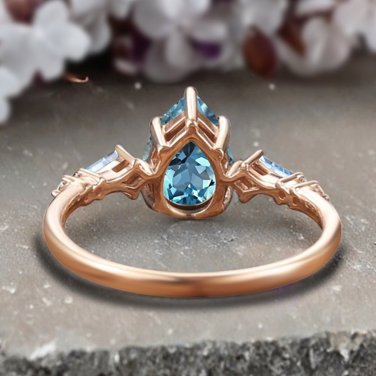 Vintage Pear Cut Aquamarine Engagement Rings Kite Aquamarine Statement Ring Gift For Her