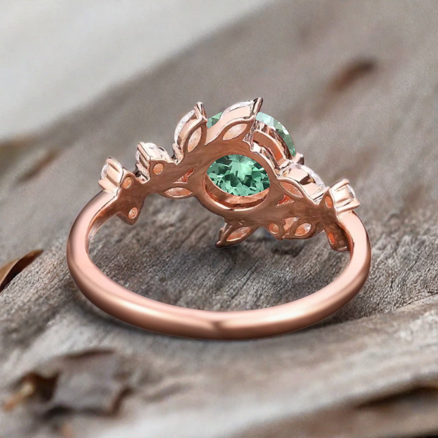 Art Deco Nature Tsavorite Engagement Ring Vintage Round Cut Tsavorite Cluster Promise Ring Green Gemstone Bridal Leaf Ring Custom Jewelry