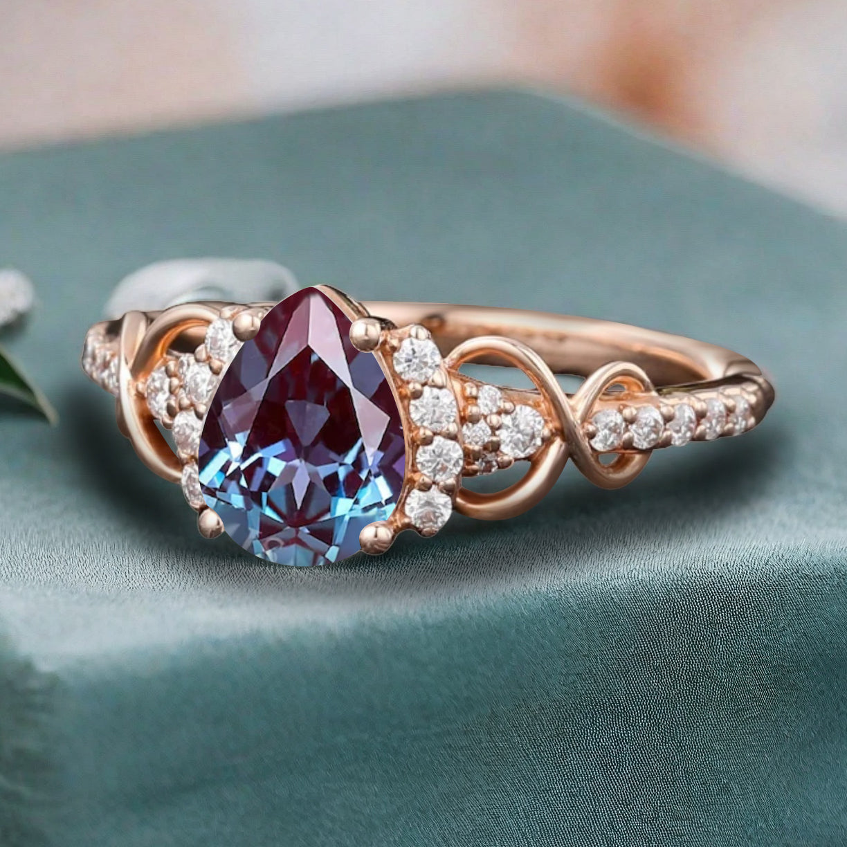 Bague de fiançailles vintage ovale en pierre de lune, bague de promesse unique en opale et moissanite