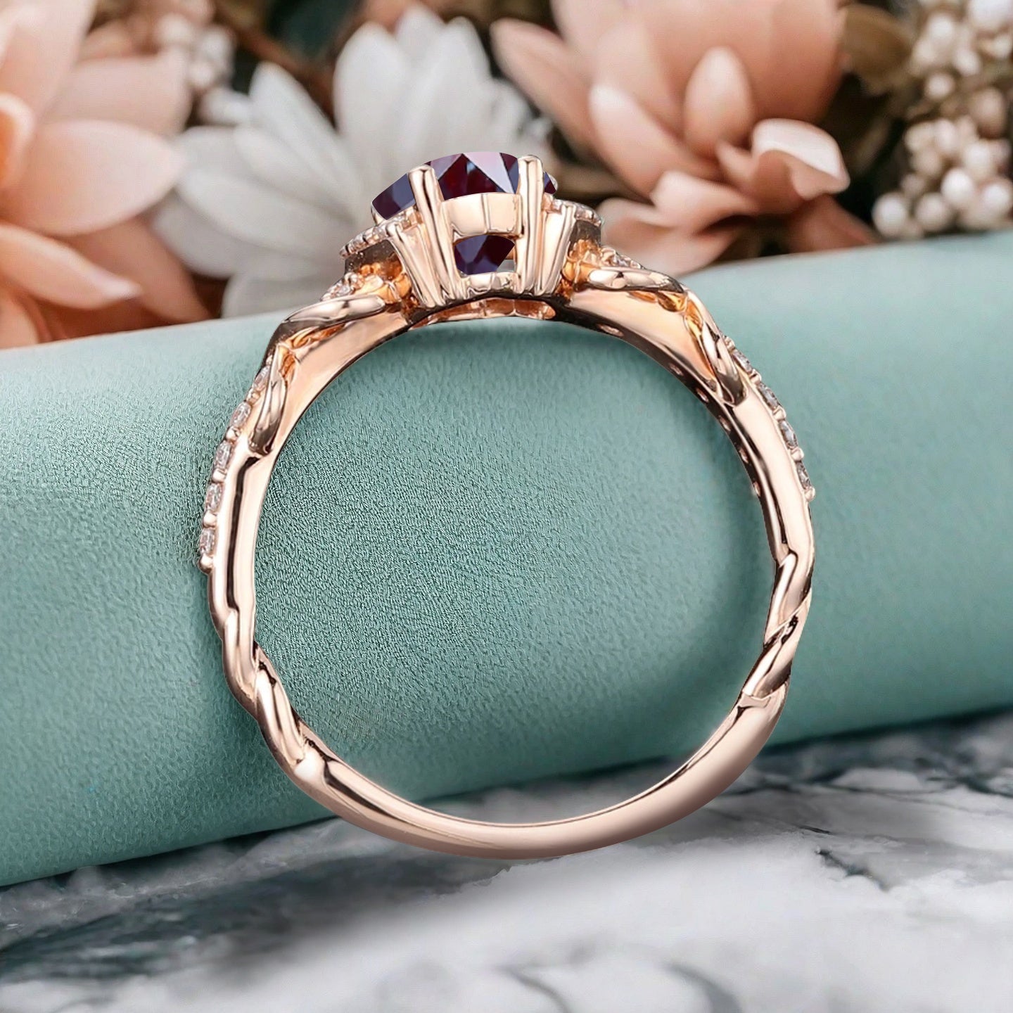 Bague de fiançailles vintage ovale en pierre de lune, bague de promesse unique en opale et moissanite