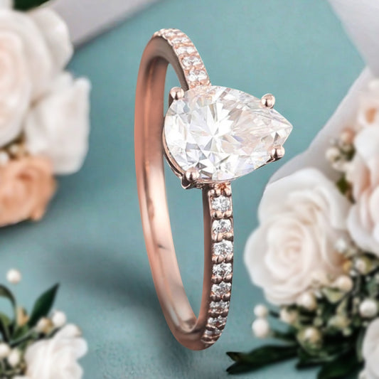 Unique Pear Cut Moissanite Engagement Ring Vintage White Agate Wedding Ring Delicate Moissanite Ring Moissanite Cluster Ring For Women
