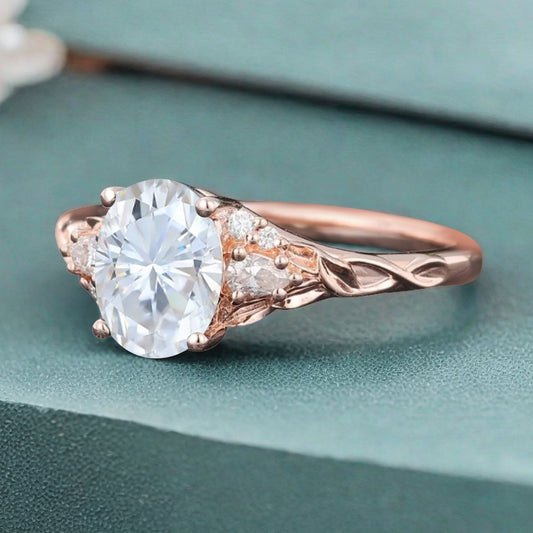 Vintage Oval Cut Moissanite Engagement Ring Unique Moissanite Wedding Ring Art Deco Rose Gold Ring Dainty Bridal Ring Anniversary Gift Ring
