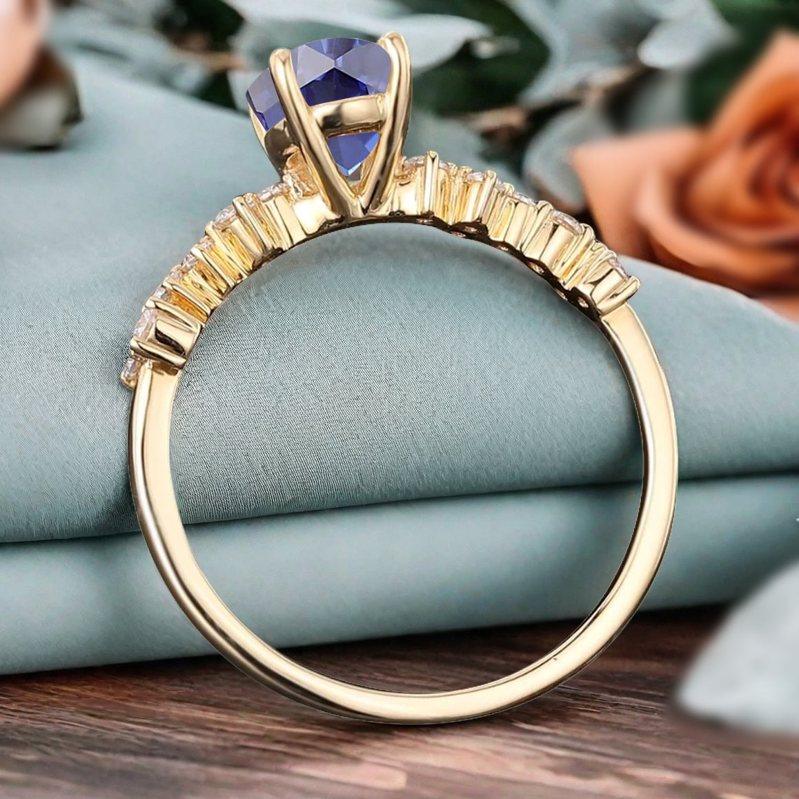 Bague de fiançailles vintage en forme de poire avec aigue-marine, ensemble de bagues de mariage uniques, cadeau d'anniversaire