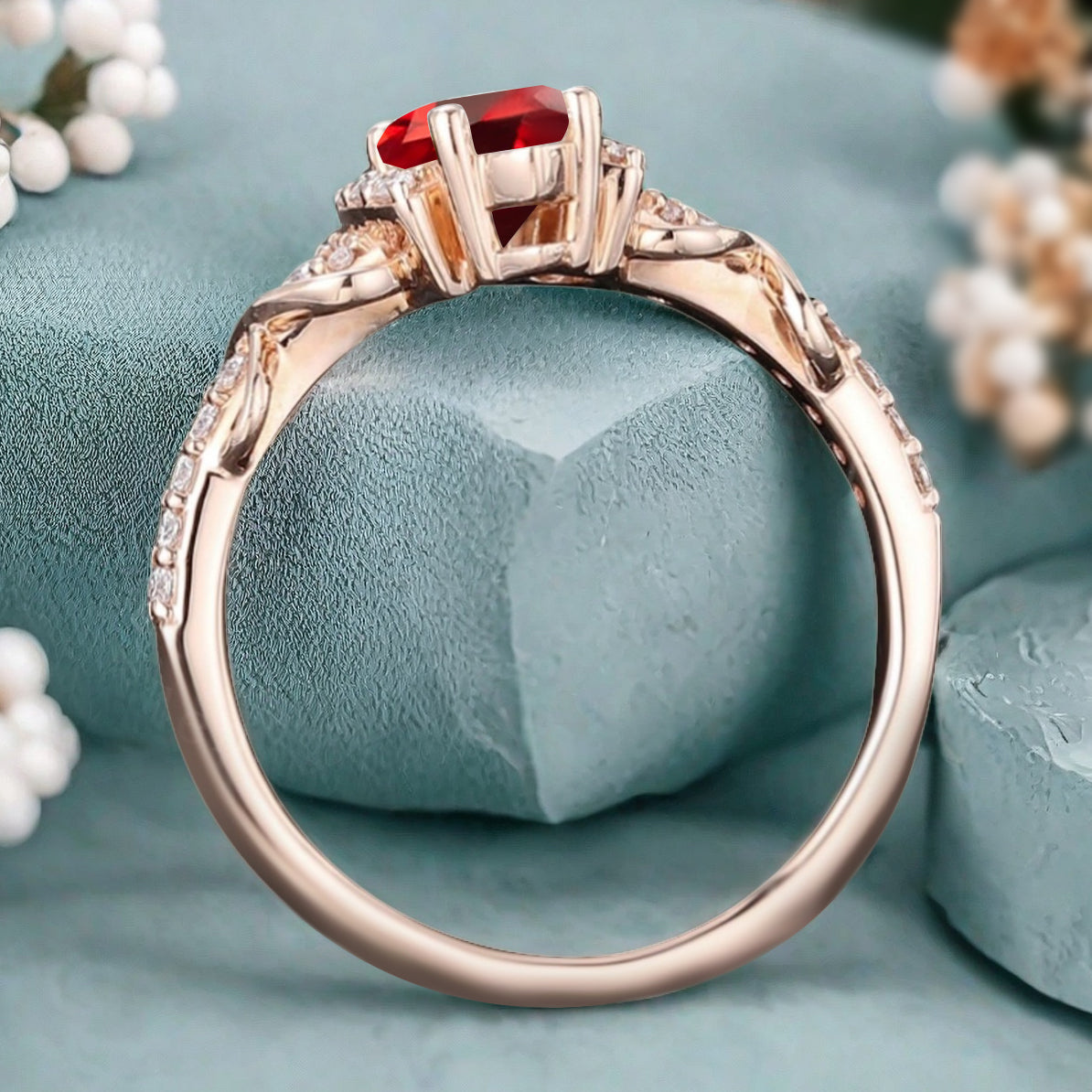 Art Deco Ruby Ring Unique Vintage Marquise Shape Scarlet Ruby Engagement Ring Wedding Promise Ring For Women Gemstone Bridal Ring