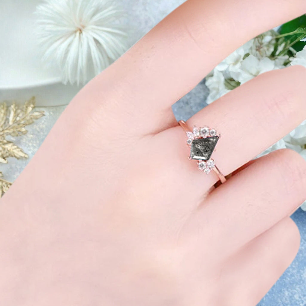 Vintage Kite Shape Herkimer Diamond Ring Unique Promise Bridal Ring