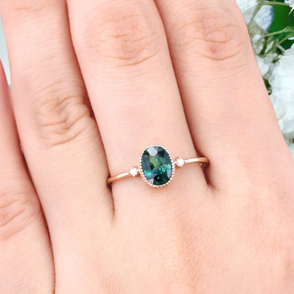 Vintage Unique Emerald Engagement Ring Solid 10K Gold Green Emerald Ring Delicate Emerald Gemstone Ring Handmade Bridal Jewelry