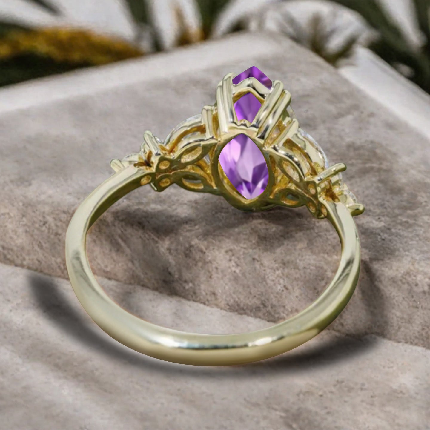 Marquise cut Amethyst Engagement ring set Vintage Rose Gold Cluster Marquise cut Diamond Bridal set Promise Anniversary Ring Set Women