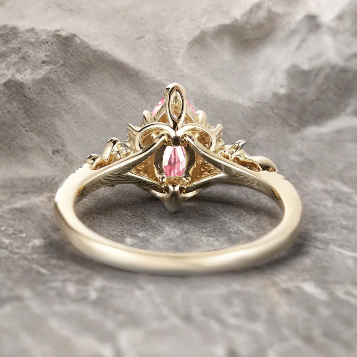 Art Deco Pink Sapphire Engagement Ring Marquise Shape Pink Agate Ring Unique Pink Sapphire Moissanite Cluster Wedding Ring Vintage Ring For Her