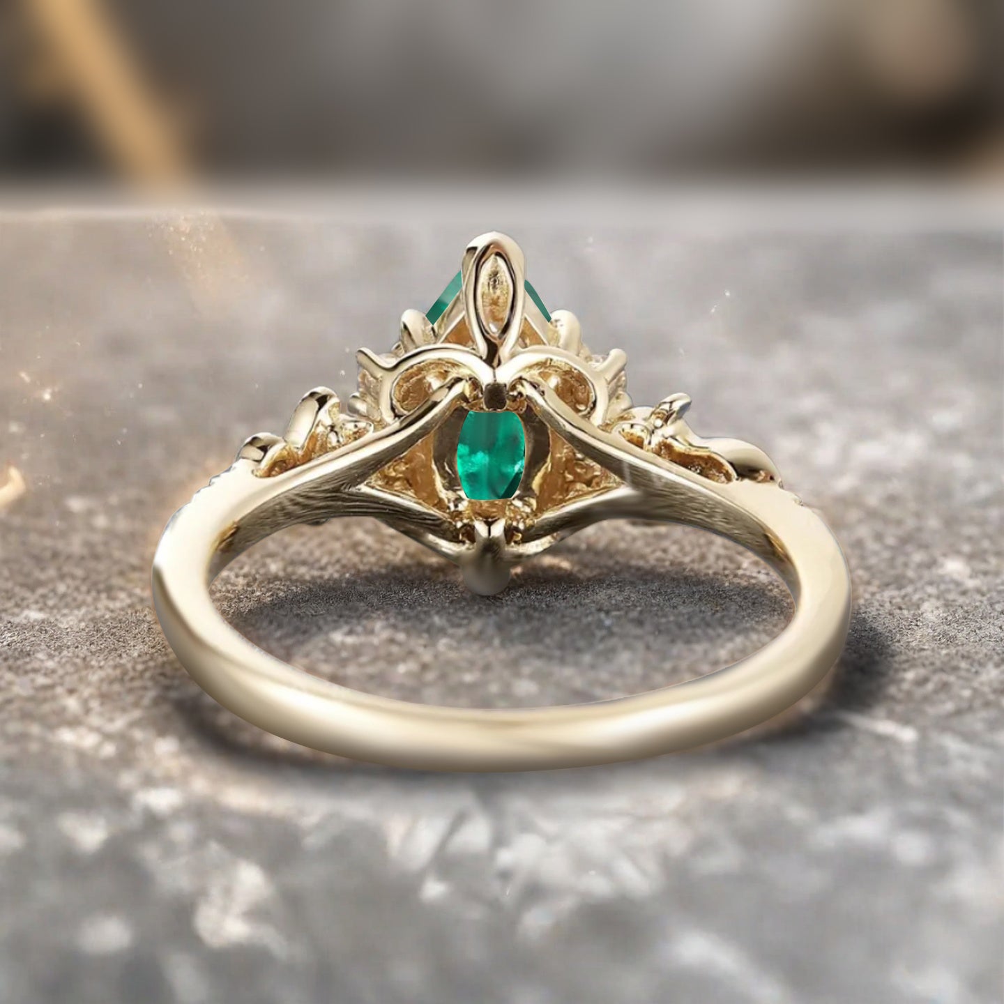 Art Deco Emerald Engagement Ring Marquise Shape Green Agate Ring Unique Emerald Moissanite Cluster Wedding Ring Vintage Ring For Her