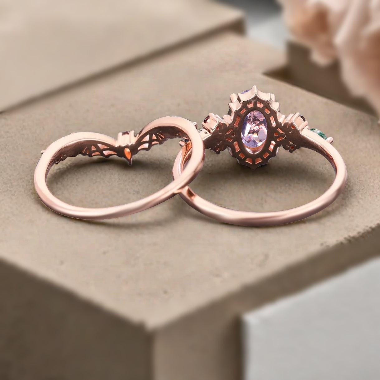 Bague de fiançailles vintage en forme de poire avec aigue-marine, ensemble de bagues de mariage uniques, cadeau d'anniversaire