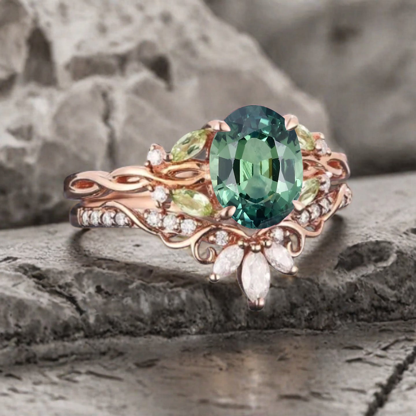 Bague de fiançailles vintage en forme de poire avec aigue-marine, ensemble de bagues de mariage uniques, cadeau d'anniversaire