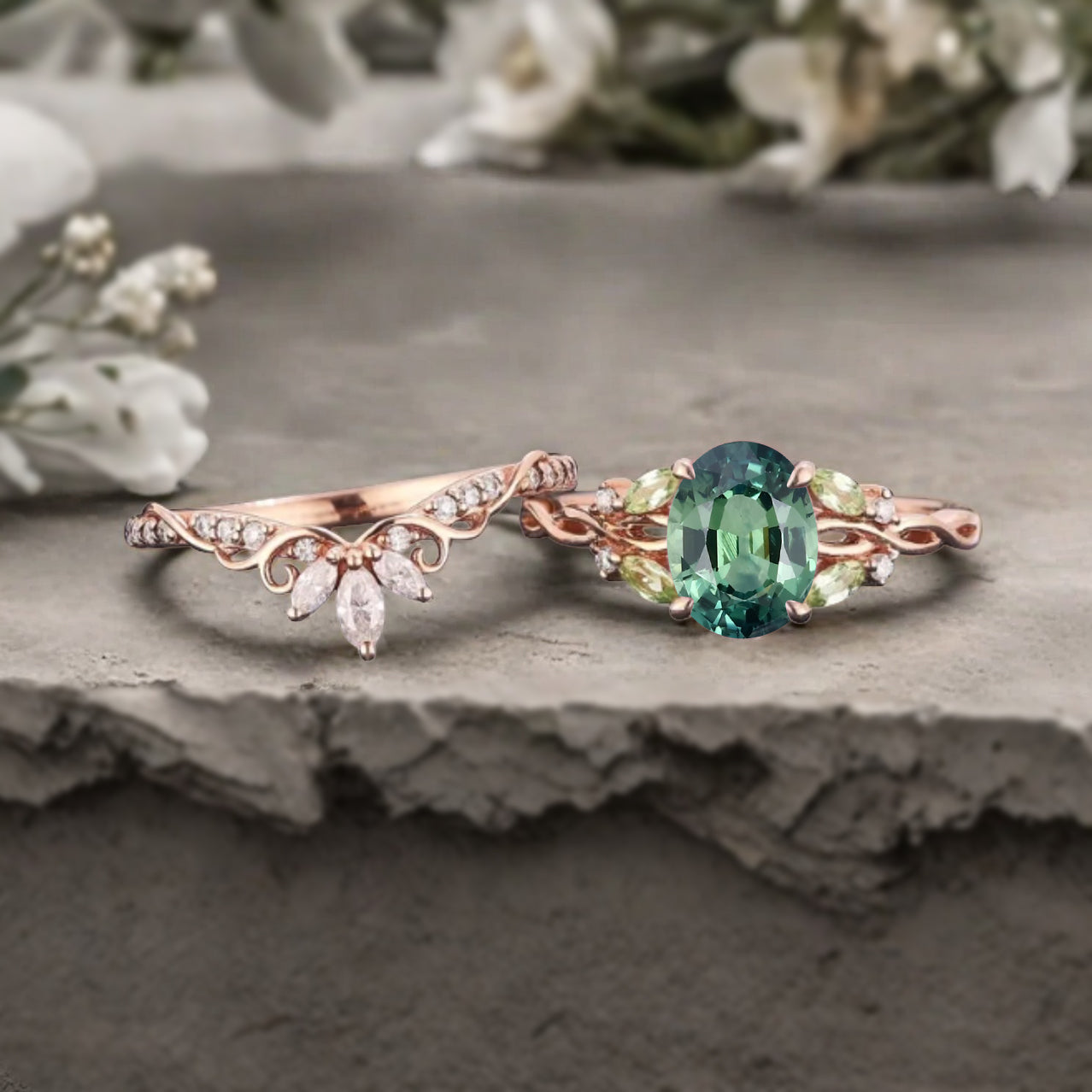 Bague de fiançailles vintage en forme de poire avec aigue-marine, ensemble de bagues de mariage uniques, cadeau d'anniversaire