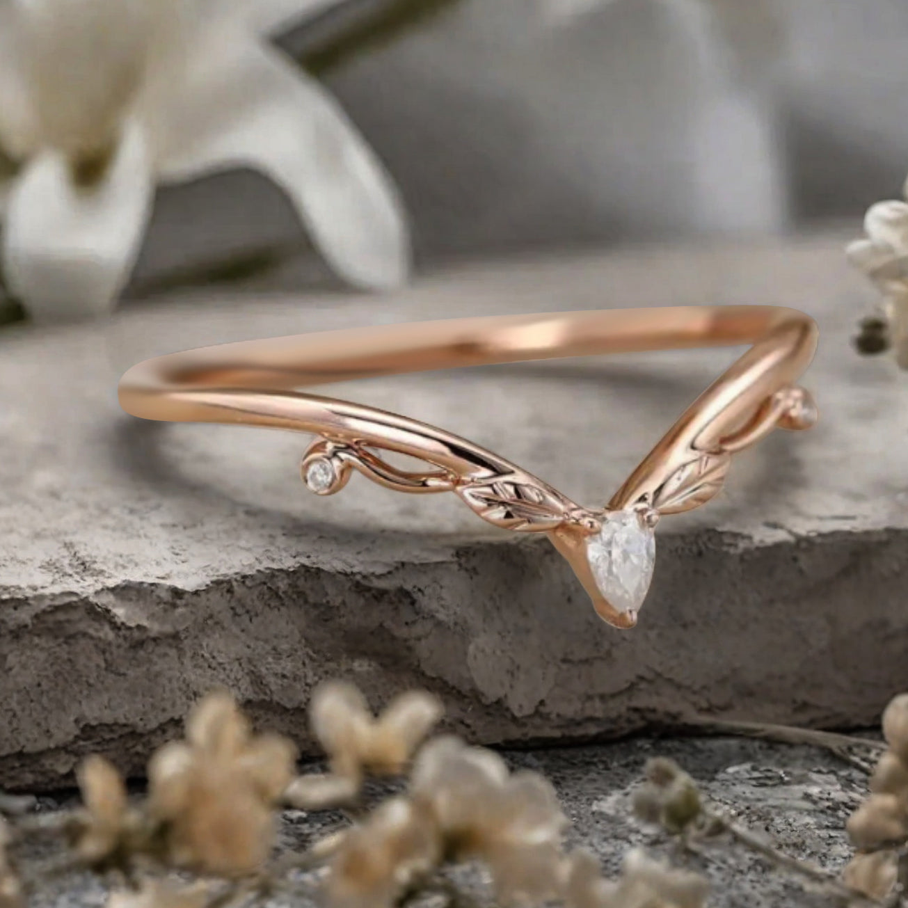 Minimalist Moissanite & Amethyst & Moss Agate Chevron Wedding Band Vintage V Shape Stacking Leaf Ring Unique Matching Ring Promise Delicate Bridal Anniversary Ring