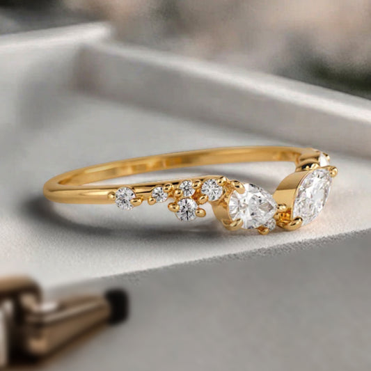 Minimalist Moissanite Chevron Wedding Band Vintage V Shape Stacking Ring Unique Matching Ring Promise Delicate Bridal Anniversary Gift Ring