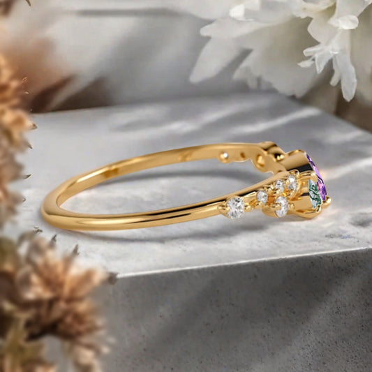 Minimalist Moss Agate & Amethyst Chevron Wedding Band Vintage V Shape Stacking Ring Unique Matching Ring Promise Delicate Bridal Anniversary Gift Ring