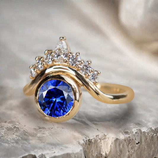 Vintage Blue Topaz Evil Eye Ring Dainty Blue Topaz Statement Ring Solid Gold Moissanite Devil Eye Engagement Ring Anniversary Gift