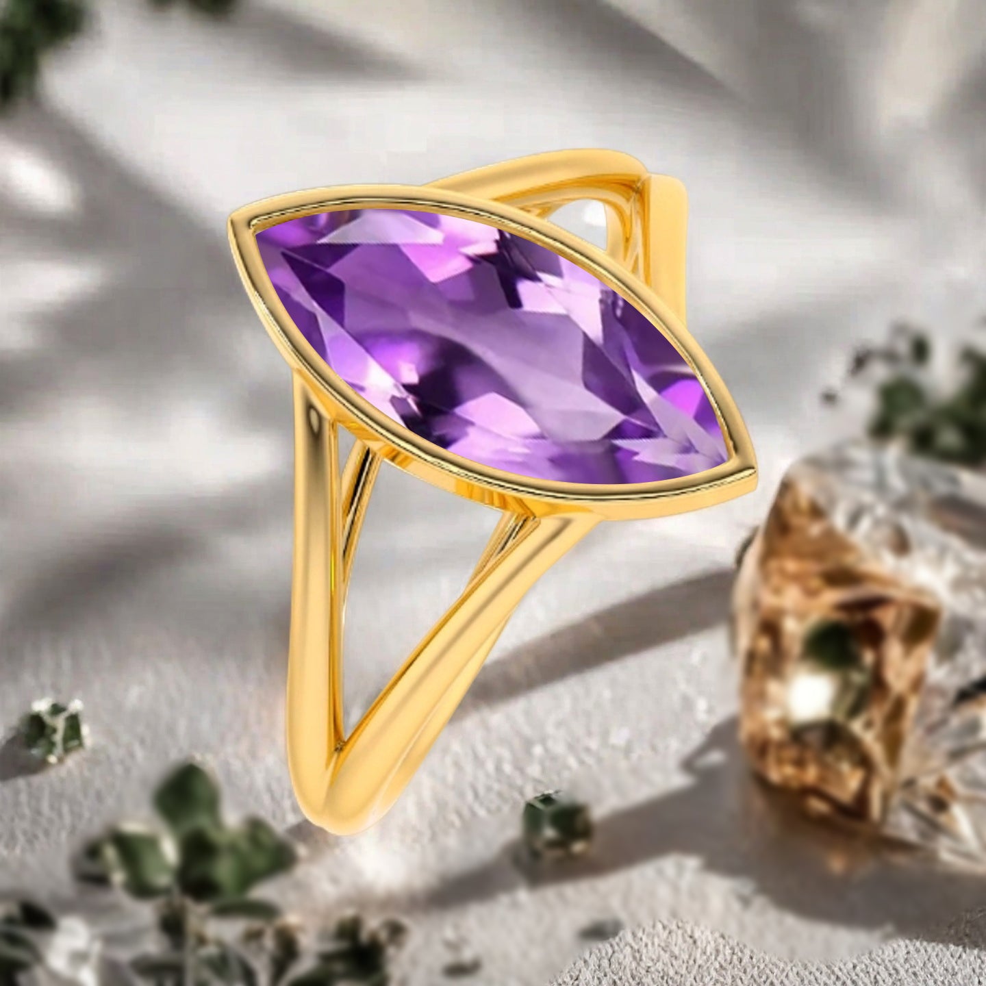 Marquise cut Amethyst wedding ring Unique 14k Rose gold wedding ring Anniversary ring