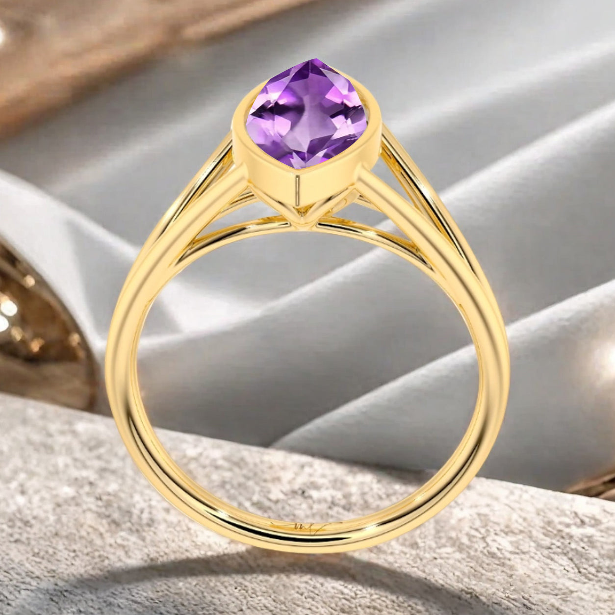 Marquise cut Amethyst wedding ring Unique 14k Rose gold wedding ring Anniversary ring