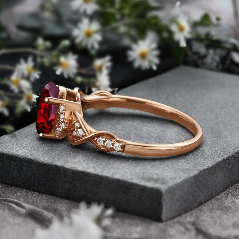 Oval Cut Ruby Engagement Ring Unique Ruby Moissanite Wedding Ring Gift For Her