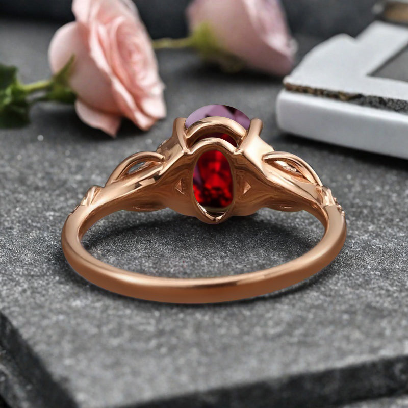 Oval Cut Ruby Engagement Ring Unique Ruby Moissanite Wedding Ring Gift For Her
