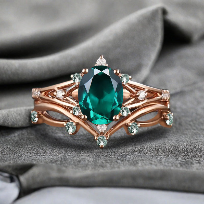 Vintage Birnenform Aquamarin Verlobungsring Set Unikat Versprechen Brautring Set Jubiläumsgeschenk