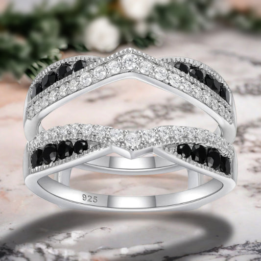 Enhancer ring Double curved wedding Band Moissanite ring Yellow gold Black Onyx stacking matching Bridal wedding Promise ring Anniversary