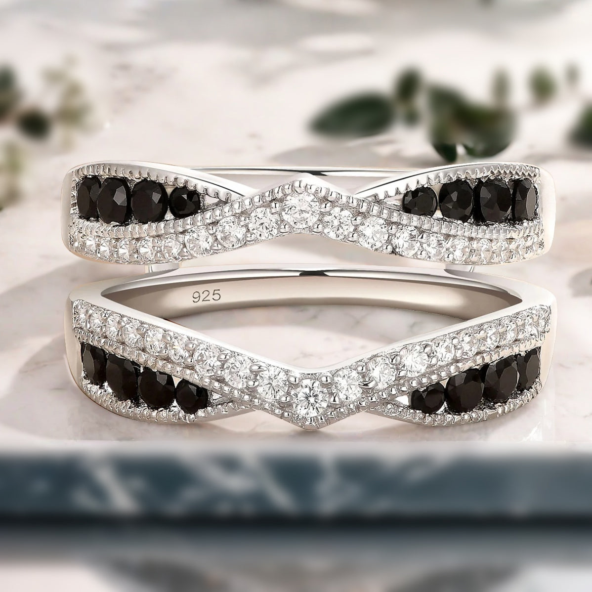 Enhancer ring Double curved wedding Band Moissanite ring Yellow gold Black Onyx stacking matching Bridal wedding Promise ring Anniversary