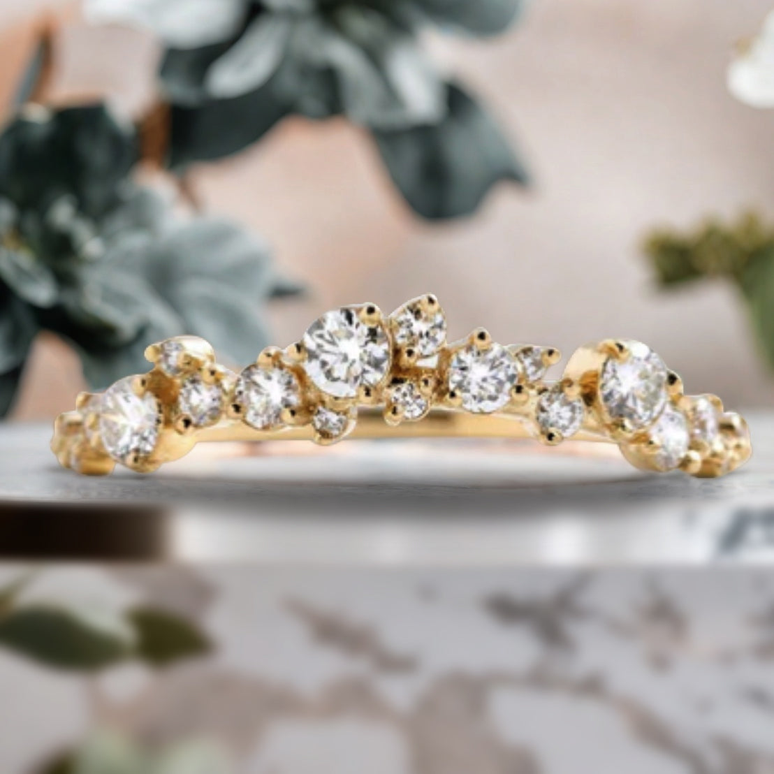 Round Cut Moissanite Engagement Ring Set, Vintage 14K Solid gold Brida