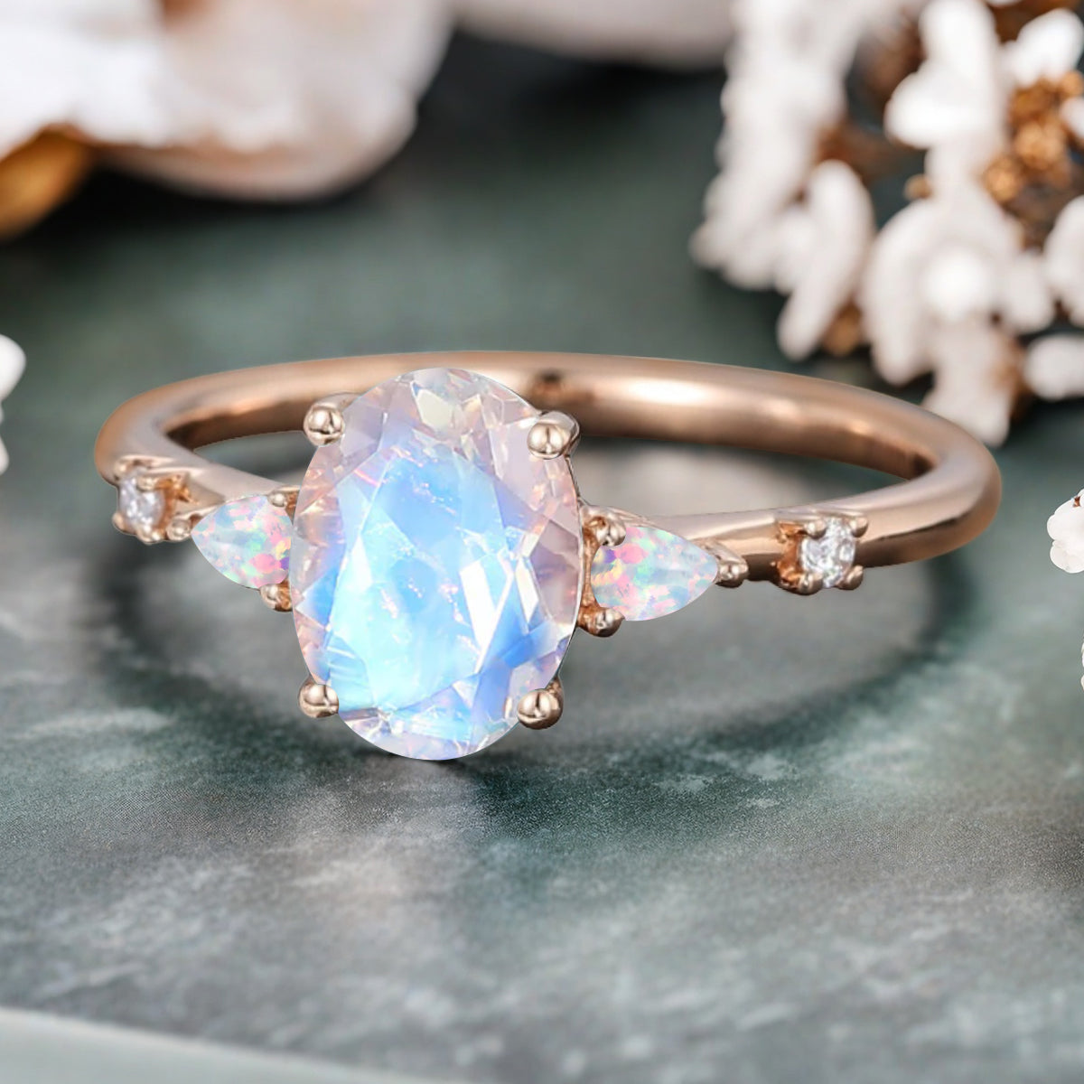Vintage Oval Cut Moonstone Ring Unique Moonstone Engagement Ring Moon-like Gemstone Wedding Statement Ring Gift For Her